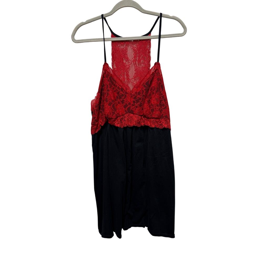 Cacique Sleepwear red black nightgown with lace top  Womens Plus 18/20